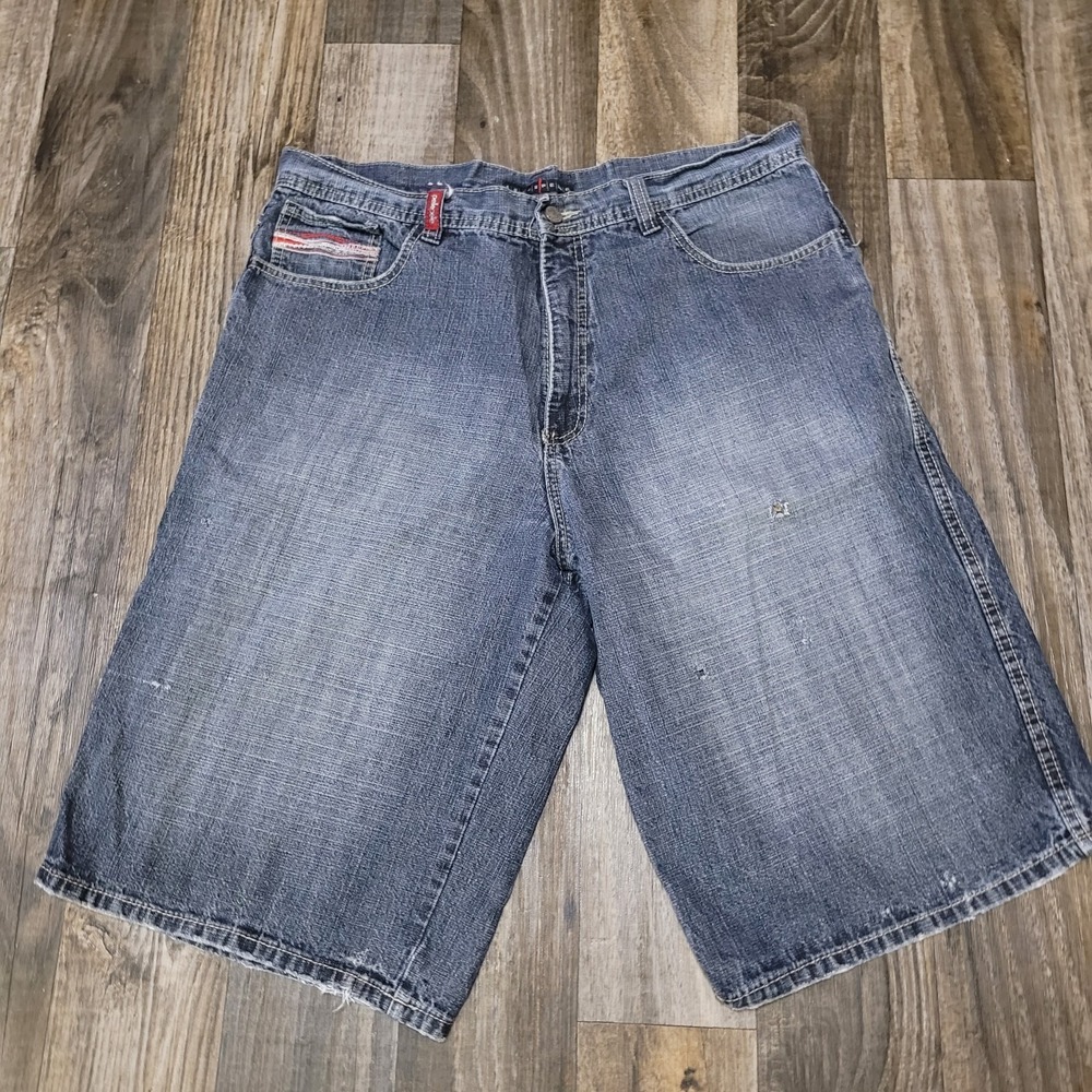 Pelle Pelle Y2k Jorts Denim Vintage Baggy Shorts Black Mens Loose Fit Size 36